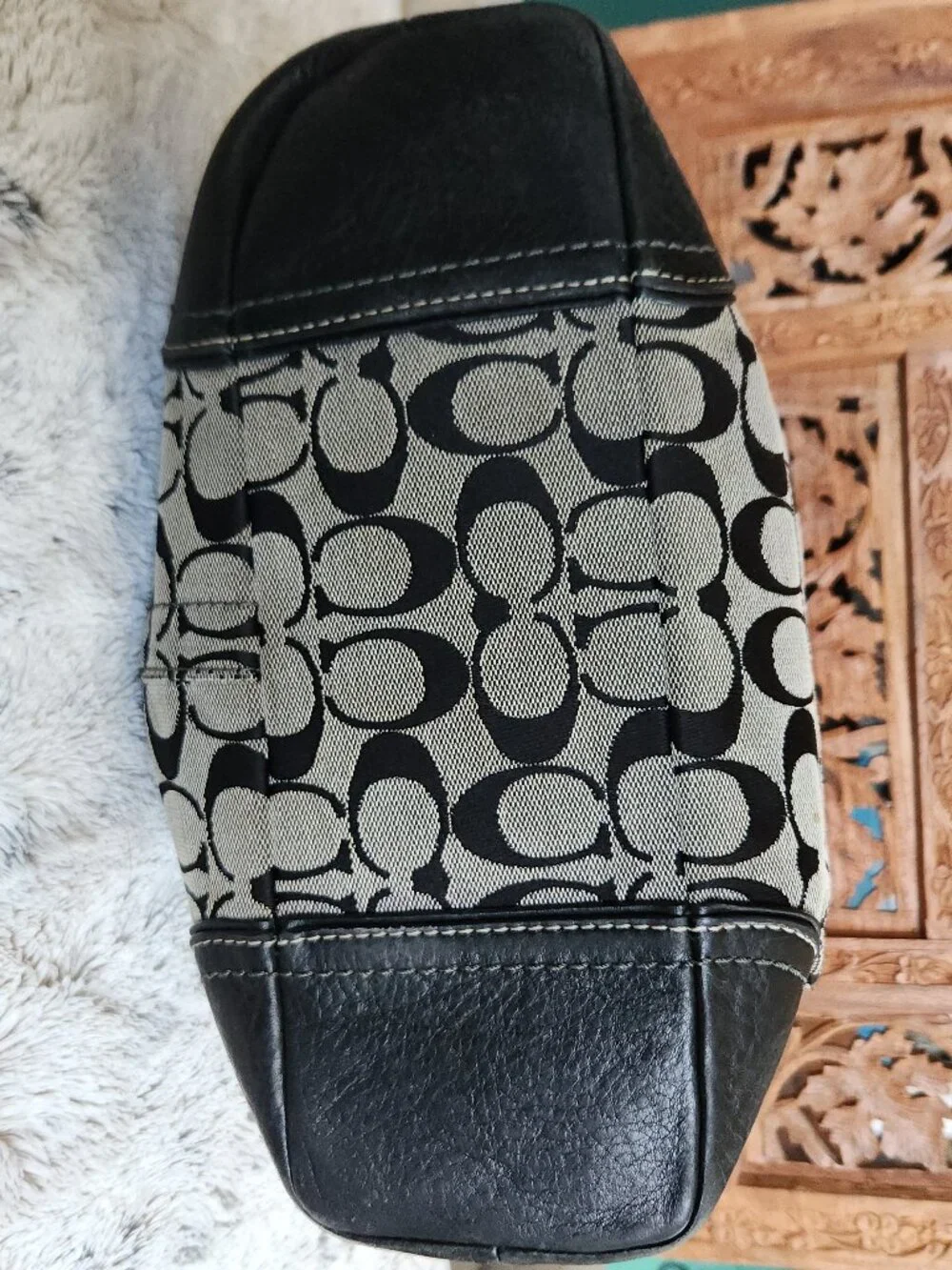 Coach Legacy Chelsea Hobo in Black/Gray Canvas with Creme Top Stitching 10982